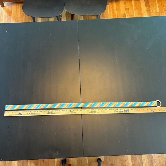 Vintage Ralph Lauren 90s Preppy Cloth Belt Blue Teal Yellow Striped Double Ring - Picture 5 of 6